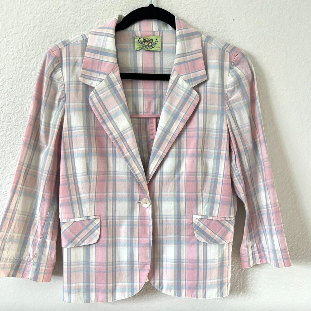 Vtg Y2K Juicy Couture Sz L Lightweight Blazer Plaid‎ Pastel Soft Girl Coquette